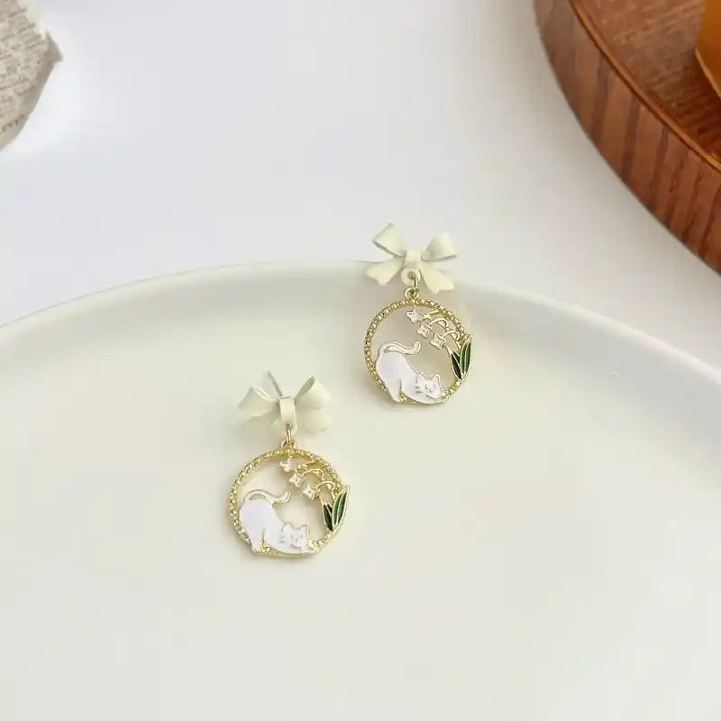 Boucles d'oreilles Chat et Muguet