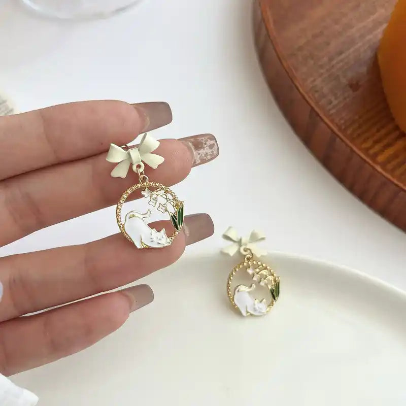 Boucles d'oreilles Chat et Muguet
