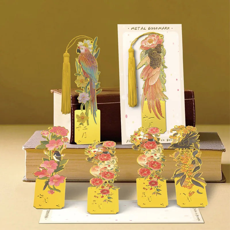 Marque-page Canard Mandarin et Fleurs