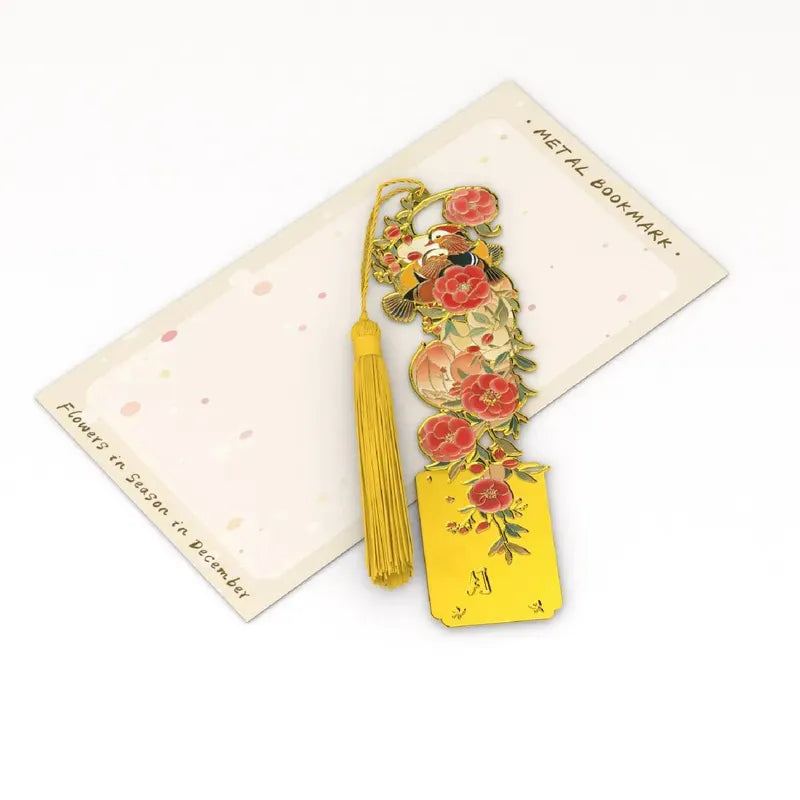 Marque-page Canard Mandarin et Fleurs