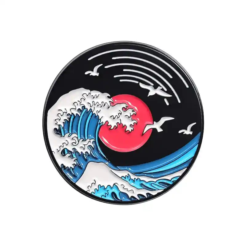 Pin's Vague de Kanagawa et Soleil Couchant