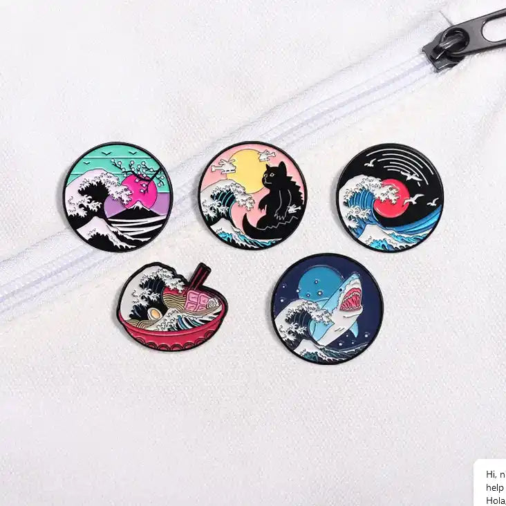Pin's Vague de Kanagawa et Soleil Couchant
