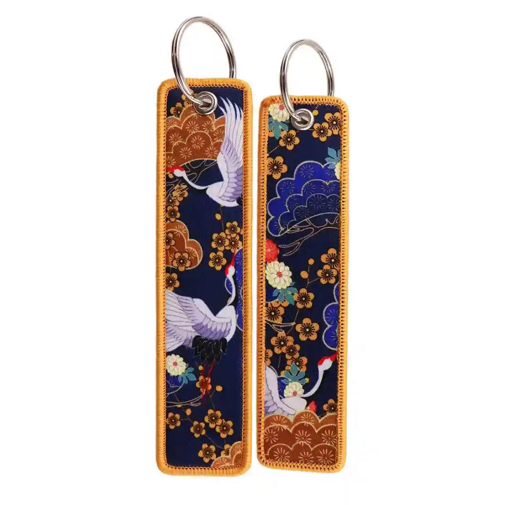 Porte-clé Grue et Sakura Nuit Ocrée #01