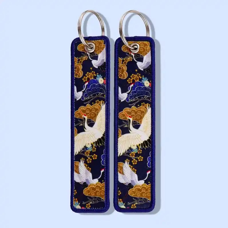 Porte-clé Grue et Sakura Nuit Bleutée #04