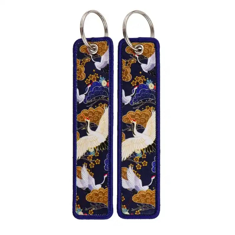 Porte-clé Grue et Sakura Nuit Bleutée #04