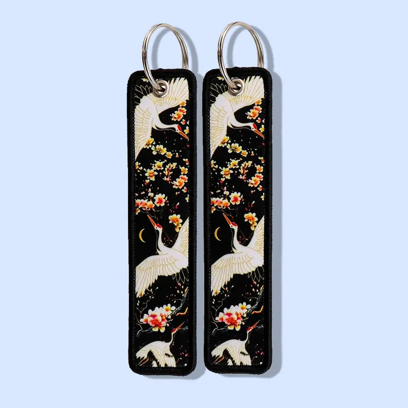 Porte-clé Grues Nocturnes & Sakura Noir Elégant #16