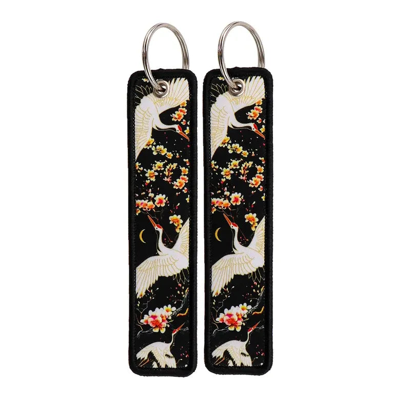 Porte-clé Grues Nocturnes & Sakura Noir Elégant #16