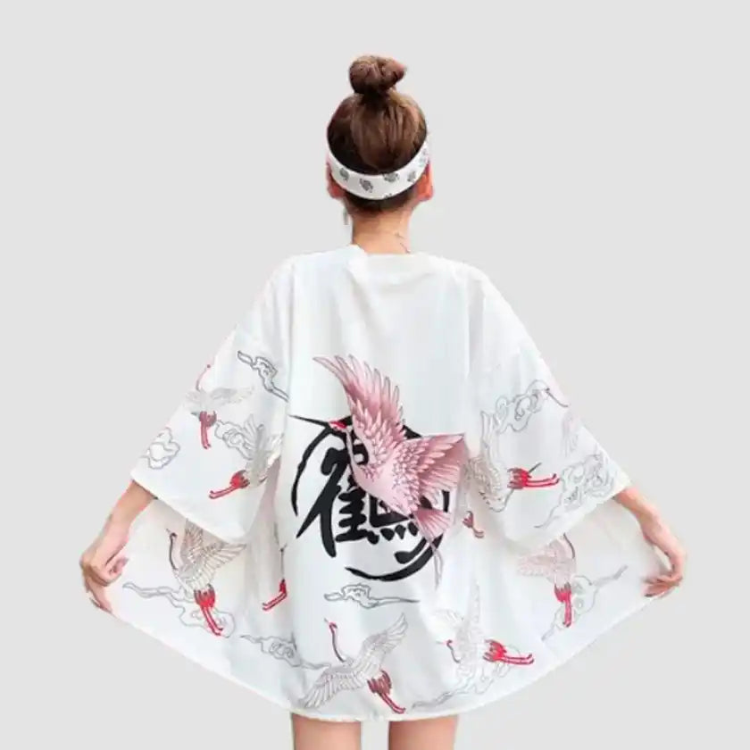 Veste Kimono Courte "Grues"