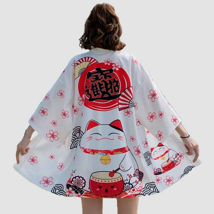 Veste Kimono Courte "Maneki Neko"